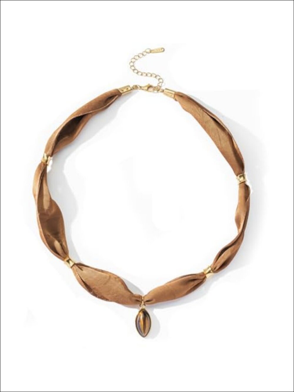 Bandana Necklace Women Gold Silk Scarf Tiger Eye Heart Charm Pendant Boho